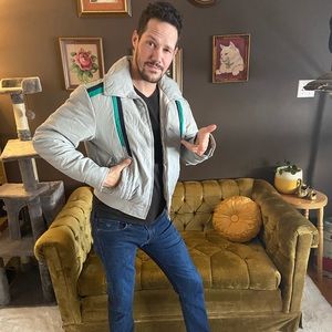 Vintage grey bomber jacket, size small, down filled